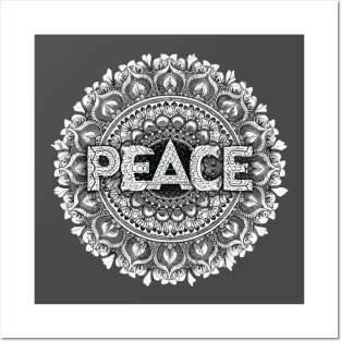 Peace text with mandala art Posters and Art